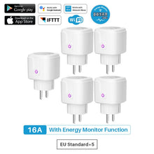 將圖片載入圖庫檢視器 16A WiFi Smart Plug Socket With Power Energy Monitor EU Standard Multi Plug Tuya APP Control Works With Alexa Google Assistant