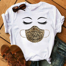Load image into Gallery viewer, New Fashion Women T Shirt Leopard Face Mask Eyelash Print Tee Shirt Female Short Sleeve Tops Tee Harajuku T-shirts 90s Girls Tee