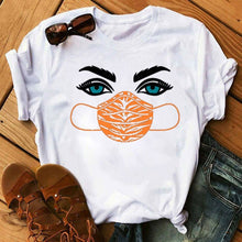 Load image into Gallery viewer, New Fashion Women T Shirt Leopard Face Mask Eyelash Print Tee Shirt Female Short Sleeve Tops Tee Harajuku T-shirts 90s Girls Tee