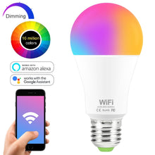 Load image into Gallery viewer, WiFi Smart Light Bulb 15W RGB Lamp E27 B22 Dimmable Smart Bulb Voice Control Magic Lamp AC110V 220V Work with Amazon/Google Home