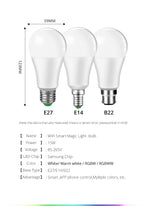 Load image into Gallery viewer, WiFi Ampoule LED E27 E14 B22 15W RGBW Smart Light Bulb Cellphone Remote Dimmable Intelligent WiFi Lamp Alexa Google Assistant