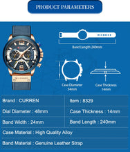 Load image into Gallery viewer, CURREN Casual Sport Watches for Men Blue Top Brand Luxury Military Leather Wrist Watch Man Clock Fashion Chronograph Wristwatch