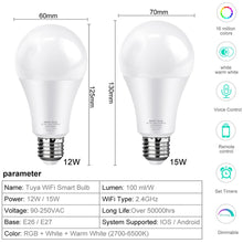 Load image into Gallery viewer, Tuya Smart Light Bulb 15w Color Changing WiFi Light E27 B22 RGB LED Bulb Dimmable Alexa Compatible Smart Life APP Google