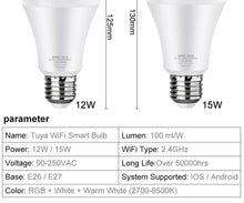 Load image into Gallery viewer, Tuya Smart Light Bulb 15w Color Changing WiFi Light E27 B22 RGB LED Bulb Dimmable Alexa Compatible Smart Life APP Google