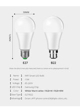 Load image into Gallery viewer, E27 B22 LED Wifi Smart Light Bulbs 15W RGB Dimmable 85-265v Intelligent App Controlled Alexa Compatible Google Assistant Bulbs
