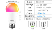 Load image into Gallery viewer, 15W Smart Bulb E27 B22 RGB WiFi LED Lamp magic bulb Dimmable light bulb AC 110V 220V by Alexa Google Home Siri Voice Control