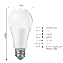 Load image into Gallery viewer, 15W WiFi Smart Light Bulb Ampoule LED E27 B22 85-265V Dimmable Timing Lamp Apply to App Alexa Echo Google Home