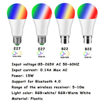 Load image into Gallery viewer, Dimmable E27 B22 LED Lamp RGB 15W WIFI Smart Bulb Bluetooth APP Control RGBWW Light Bulb 85-265V For Home