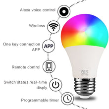 將圖片載入圖庫檢視器 1PC 15W WiFi Smart Light Bulb B22 E27 LED RGB Lamp Work With Alexa Google Home White Dimmable Timer Function Magic Bulb Hot Sale