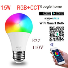 將圖片載入圖庫檢視器 1PC 15W WiFi Smart Light Bulb B22 E27 LED RGB Lamp Work With Alexa Google Home White Dimmable Timer Function Magic Bulb Hot Sale