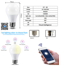 Load image into Gallery viewer, Dimmable 15W B22 E27 WiFi Smart Light Bulb LED Lamp App Operate Alexa Google Assistant Control Wake up Smart Lamp Night Light