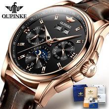 Load image into Gallery viewer, Top Brand OUPINKE Luxury Mechanical Watch Men Automatic Brown Leather Casual Waterproof Sport Moon Phase Wristwatch Reloj Hombre