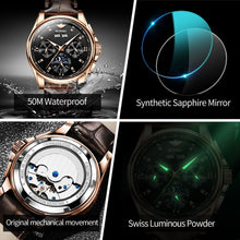 Load image into Gallery viewer, Top Brand OUPINKE Luxury Mechanical Watch Men Automatic Brown Leather Casual Waterproof Sport Moon Phase Wristwatch Reloj Hombre