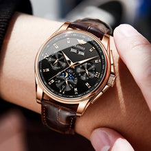 Load image into Gallery viewer, Top Brand OUPINKE Luxury Mechanical Watch Men Automatic Brown Leather Casual Waterproof Sport Moon Phase Wristwatch Reloj Hombre