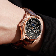 Load image into Gallery viewer, Top Brand OUPINKE Luxury Mechanical Watch Men Automatic Brown Leather Casual Waterproof Sport Moon Phase Wristwatch Reloj Hombre