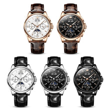 Load image into Gallery viewer, Top Brand OUPINKE Luxury Mechanical Watch Men Automatic Brown Leather Casual Waterproof Sport Moon Phase Wristwatch Reloj Hombre