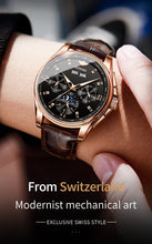 Load image into Gallery viewer, Top Brand OUPINKE Luxury Mechanical Watch Men Automatic Brown Leather Casual Waterproof Sport Moon Phase Wristwatch Reloj Hombre