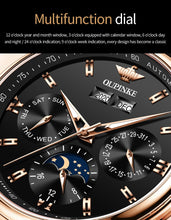 Load image into Gallery viewer, Top Brand OUPINKE Luxury Mechanical Watch Men Automatic Brown Leather Casual Waterproof Sport Moon Phase Wristwatch Reloj Hombre