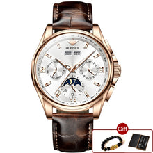 Load image into Gallery viewer, Top Brand OUPINKE Luxury Mechanical Watch Men Automatic Brown Leather Casual Waterproof Sport Moon Phase Wristwatch Reloj Hombre