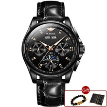 Load image into Gallery viewer, Top Brand OUPINKE Luxury Mechanical Watch Men Automatic Brown Leather Casual Waterproof Sport Moon Phase Wristwatch Reloj Hombre