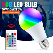 Load image into Gallery viewer, E27 RGB Light Bulb 220V LED Lamp 5W 10W 15W Lampara Led Magic Bulb Smart Light IR Remote Control Lamp Colorful Lighting For Home