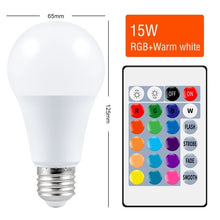 Load image into Gallery viewer, E27 RGB Light Bulb 220V LED Lamp 5W 10W 15W Lampara Led Magic Bulb Smart Light IR Remote Control Lamp Colorful Lighting For Home