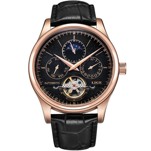 Reloj LIGE Men Watch Mechanical Tourbillon Luxury Fashion Brand Leather Male Sport Watches Men Automatic Watch Relogio Masculino