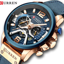 將圖片載入圖庫檢視器 CURREN Casual Sport Watches for Men Blue Top Brand Luxury Military Leather Wrist Watch Man Clock Fashion Chronograph Wristwatch
