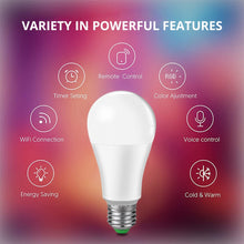 โหลดรูปภาพลงในเครื่องมือใช้ดูของ Gallery E27 B22 LED Wifi Smart Light Bulbs 15W RGB Dimmable 85-265v Intelligent App Controlled Alexa Compatible Google Assistant Bulbs

