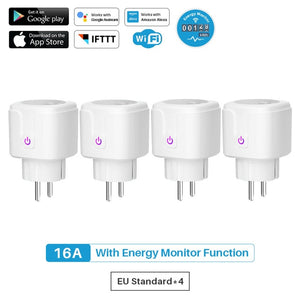 16A WiFi Smart Plug Socket With Power Energy Monitor EU Standard Multi Plug  Tuya APP Control Works With Alexa Google Assistant