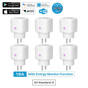 16A WiFi Smart Plug Socket With Power Energy Monitor EU Standard Multi Plug  Tuya APP Control Works With Alexa Google Assistant