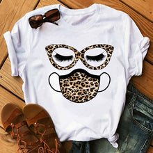 Load image into Gallery viewer, New Fashion Women T Shirt Leopard Face Mask Eyelash Print Tee Shirt Female Short Sleeve Tops Tee Harajuku T-shirts 90s Girls Tee
