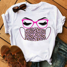 Load image into Gallery viewer, New Fashion Women T Shirt Leopard Face Mask Eyelash Print Tee Shirt Female Short Sleeve Tops Tee Harajuku T-shirts 90s Girls Tee
