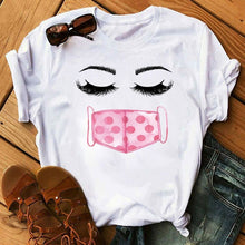 Load image into Gallery viewer, New Fashion Women T Shirt Leopard Face Mask Eyelash Print Tee Shirt Female Short Sleeve Tops Tee Harajuku T-shirts 90s Girls Tee
