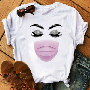 New Fashion Women T Shirt Leopard Face Mask Eyelash Print Tee Shirt Female Short Sleeve Tops Tee Harajuku T-shirts 90s Girls Tee