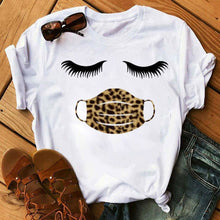Load image into Gallery viewer, New Fashion Women T Shirt Leopard Face Mask Eyelash Print Tee Shirt Female Short Sleeve Tops Tee Harajuku T-shirts 90s Girls Tee
