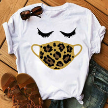 Load image into Gallery viewer, New Fashion Women T Shirt Leopard Face Mask Eyelash Print Tee Shirt Female Short Sleeve Tops Tee Harajuku T-shirts 90s Girls Tee
