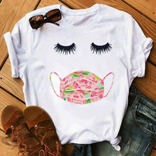 Load image into Gallery viewer, New Fashion Women T Shirt Leopard Face Mask Eyelash Print Tee Shirt Female Short Sleeve Tops Tee Harajuku T-shirts 90s Girls Tee
