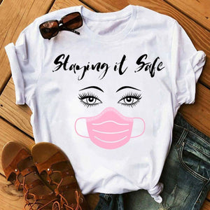 New Fashion Women T Shirt Leopard Face Mask Eyelash Print Tee Shirt Female Short Sleeve Tops Tee Harajuku T-shirts 90s Girls Tee