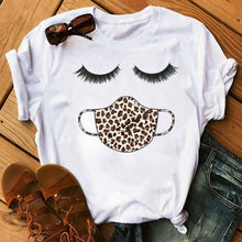 Load image into Gallery viewer, New Fashion Women T Shirt Leopard Face Mask Eyelash Print Tee Shirt Female Short Sleeve Tops Tee Harajuku T-shirts 90s Girls Tee
