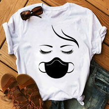 Load image into Gallery viewer, New Fashion Women T Shirt Leopard Face Mask Eyelash Print Tee Shirt Female Short Sleeve Tops Tee Harajuku T-shirts 90s Girls Tee
