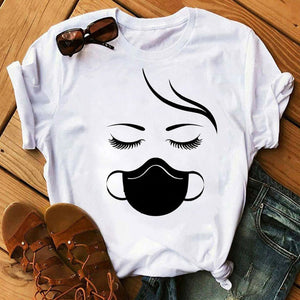 New Fashion Women T Shirt Leopard Face Mask Eyelash Print Tee Shirt Female Short Sleeve Tops Tee Harajuku T-shirts 90s Girls Tee