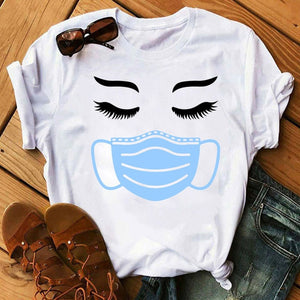 New Fashion Women T Shirt Leopard Face Mask Eyelash Print Tee Shirt Female Short Sleeve Tops Tee Harajuku T-shirts 90s Girls Tee