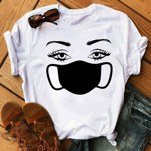 New Fashion Women T Shirt Leopard Face Mask Eyelash Print Tee Shirt Female Short Sleeve Tops Tee Harajuku T-shirts 90s Girls Tee