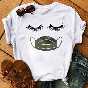New Fashion Women T Shirt Leopard Face Mask Eyelash Print Tee Shirt Female Short Sleeve Tops Tee Harajuku T-shirts 90s Girls Tee