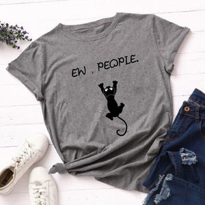 Ew People T-Shirt Funny Cats with Mask Graphic Tshirt Kawaii Cartoon T Shirt Women Ladies Tee Shirts Dropshipping Female Tops