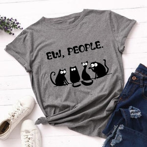 Ew People T-Shirt Funny Cats with Mask Graphic Tshirt Kawaii Cartoon T Shirt Women Ladies Tee Shirts Dropshipping Female Tops