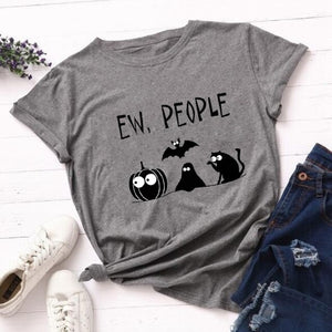 Ew People T-Shirt Funny Cats with Mask Graphic Tshirt Kawaii Cartoon T Shirt Women Ladies Tee Shirts Dropshipping Female Tops
