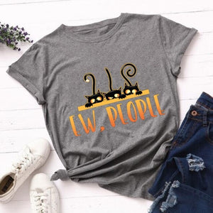 Ew People T-Shirt Funny Cats with Mask Graphic Tshirt Kawaii Cartoon T Shirt Women Ladies Tee Shirts Dropshipping Female Tops