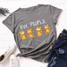 Load image into Gallery viewer, Ew People T-Shirt Funny Cats with Mask Graphic Tshirt Kawaii Cartoon T Shirt Women Ladies Tee Shirts Dropshipping Female Tops
